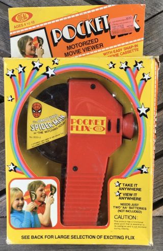 Vintage 1978 Pocket Flix Movie Viewer With Spider - Man Cassette Reel Ideal Toy