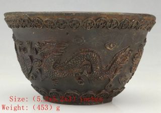 Precious Chinese Bronze Tea Bowl Reliefs Longfeng Old Art Collec