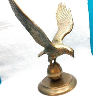 Vintage - Large - 10.  5  - Solid Brass Eagle - On Top Of The World - Statue