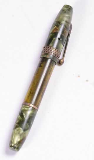 Vintage Epenco Fountain Pen Marbleized Olive Green Clear Barrel 5 " L