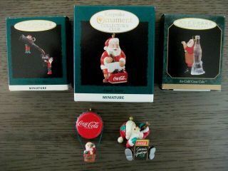 3 Hallmark Mini Keepsake Ornaments In Boxes - Coca Cola,  2 Loose Coke Ornaments