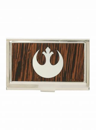 Star Wars Rebel Alliance Insignia Logo Wood Metal Id Case Business Credit Card