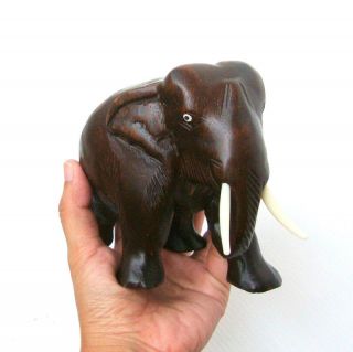 Thai Hand Carved Wooden Elephant Figure Sculpture Home Decorated Dark Brown