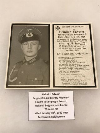 Ww2 German Death Card/picture - Kia Near Moscow 1942 - Early Campaign Veteran