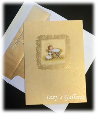 Vintage Hallmark Mary Hamilton Baby In A Manger Embossed Christmas Holiday Card