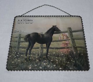 Vintage Flue Cover Advertising Stumph Hardware Croton Ohio Horse Girl