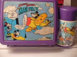 Disney Purple Mickey Mouse The Mail Pilot 1933 Lunch Box & Thermos Aladdin Brand