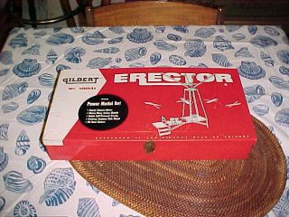 Gilbert Erector No.  10041 Power Model Set Box W/assorted Parts & Motor 1954