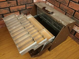 Vintage Philson Deluxe 6 Brown Aluminum Folding 48 Tray Fishing Tackle Box