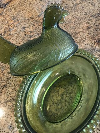 Vintage Green Glass Chicken Bowl/Lid 3