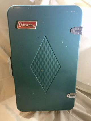 Vintage Coleman Upright Cooler Refrigerator Fridge Ice Box Aqua Diamond Line