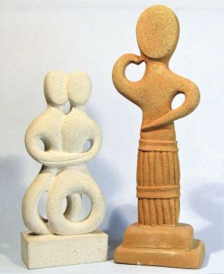 Ancient Greek Cycladic Statues Idol & Lovers Modernist Style Museum Replicas