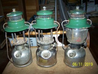 3 Vintage Coleman 242c Lanterns W/chrome Tanks,  1946 & 1947