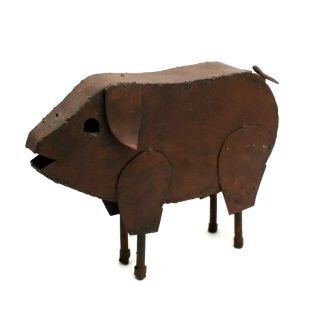 Vintage Primitive Folk Art Metal Pig Figurine Decorative Brown