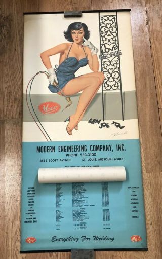 Vintage 1976 Randall Pinup Girl Large Meco Acetylene Gas Company Calender