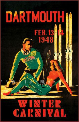 Dartmouth Nh 1948 Winter Carnival Vintage Poster Print Retro Style Skiing Art