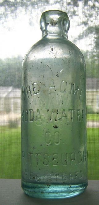 Pittsburgh Pennsylvania Acme Soda Water Blob Top Hutchinson Bottle Hutch Pa 2196