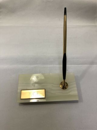 Vintage Cross Single Pen Desk Set With Pen And Marble Base 1/20 12k Gold Filled