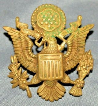 Wwii Us Army Officer’s Cap Brass Badge Insignia Gems Co Ny Ago G - 1