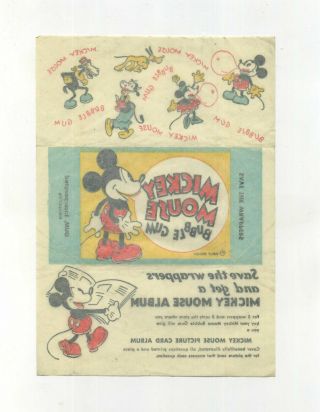 Vtg Wax Chewing Gum Wrapper Mickey Mouse Bubble Gum Walt Disney Inc Philadelphia 2