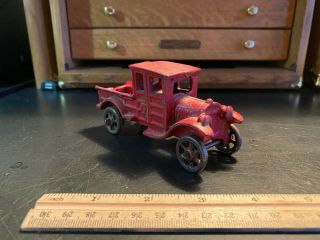 Red Painted Cast Iron Truck W/Spoke Wheels—Arcade/Hubley ?—Very Good Shape 3