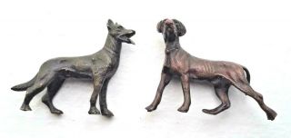 2 Vintage Bronze German Shepard Dog Figurine Hallmarked Germany Highly Detailed