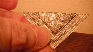 Ancient Roman Glass Triangular Brooch - Faux Opal; & Sterling Silver