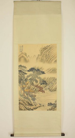 掛軸1967 Chinese Hanging Scroll " Foggy Mountains Landscape " @n756