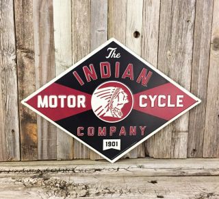 Indian Motorcycle Co Embossed 17 " Metal Tin Sign Vintage Rustic Garage Dealer