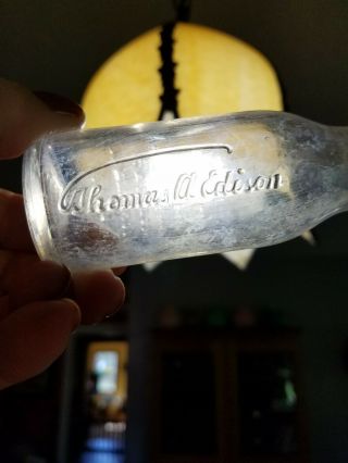 Small Vintage Clear Glass Bottle Advertising Thomas Edison Poison Battery Oil 2