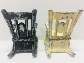 Vintage Rocking Chair Floral Salt & Pepper Shakers Black & White Cast Iron 3