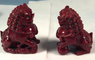A Vintage Chinese Red Resin Foo Dogs/temple Lions 3 " Tall