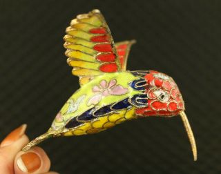 Chinese Fine Old Cloisonne Hand Painting Hummingbird Statue Pendant Collectable
