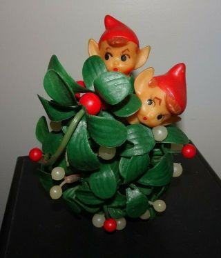 Vintage 1960 Mistletoe Hanging Kissing Ball Pixies Mischievous Christmas Plastic