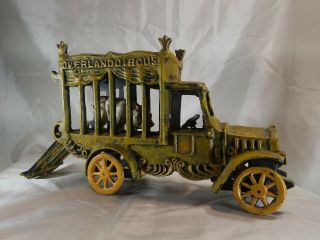 Vintage Cast Iron Overland Circus Truck With Polar Bear,  Yellow