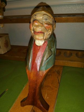 Vintage Anri Style Hand Carved Wooden Man Hand Held Nutcracker Folk Art