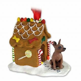Miniature Pinscher Red Brown Dog Ginger Bread House Christmas Ornament