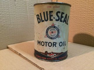 Vintage Blue Seal Motor Oil Can Metal Full Mobil Sinclair Tydol Conoco Texaco