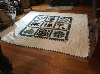 Vintage Folk Art Style Full Size Quilt Stunning Colors And Workmanship