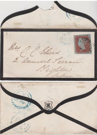 1851 Qv Mourning Cover With A 1d Penny Red Imperf Stamp Sent To Brighton Sussex
