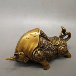 Chinese Copper Sculpture Fengshui Wealth Money Bull Ox Cattle Cow Statue /wd02