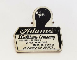 Vtg S.  G.  Adams Co.  St Louis,  Mo.  Advertising Metal Note Paper Clip Bill Holder