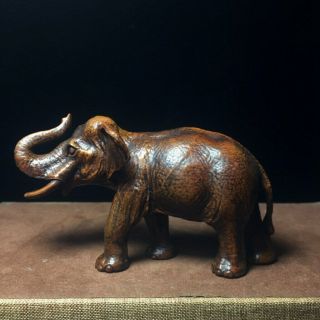 Collectable Handwork Boxwood Carved Elephant Cocked Its Trunk Auspicious Statue