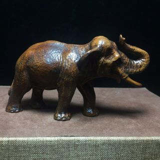 Collectable Handwork Boxwood Carved Elephant Cocked Its Trunk Auspicious Statue 2