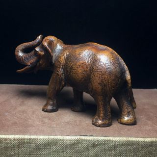 Collectable Handwork Boxwood Carved Elephant Cocked Its Trunk Auspicious Statue 3