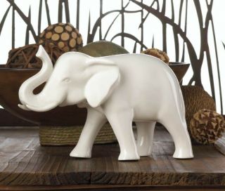 Sleek White Ceramic Elephant With Trunk Up For Luck And Strength