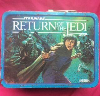Vintage 1983 Return Of The Jedi Star Wars Metal Lunch Box With Thermos Well