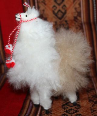 Llama 6 " White/brown Stuffed Toy Real Soft Fluffy Alpaca Fur Andes Peru