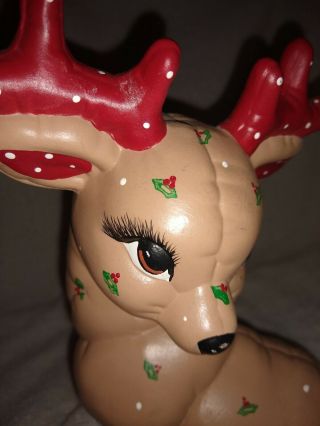 Vintage Christmas Ceramic Mold Reindeer Quilted Polka Dot Antlers Kitsch 10 1/2”