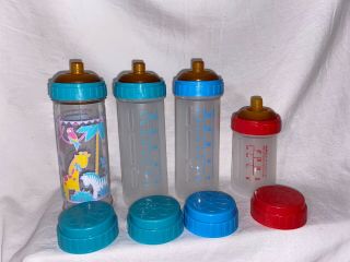 Vtg Playtex 4 8 Oz Drop In Baby Bottles With Caps Jungle Natural Action Nipples